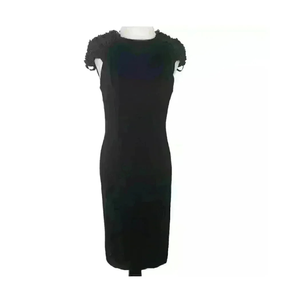 Bebe Womens Pencil Dress Sz S Black Midi Knot Shoulder